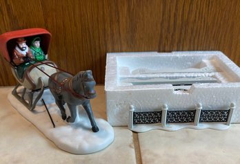 Dept 56 - One Horse Open Sleigh & Wrought Iron Fence