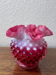 Fenton Vintage Hobnail Cranberry Opalescent Vase