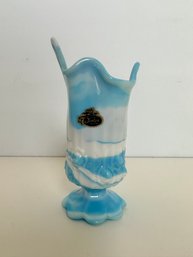 Fenton Blue Marble Slag Vase