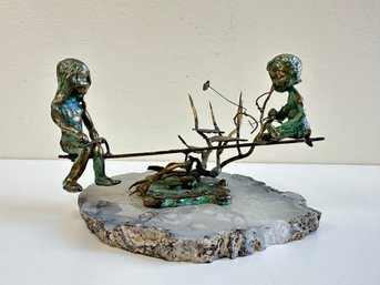 Malcom Moran Sculpture Of Two Kids On Seesaw