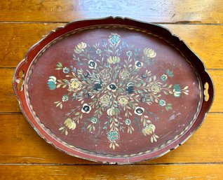 Antique Hand Painted Wood Serving Tray