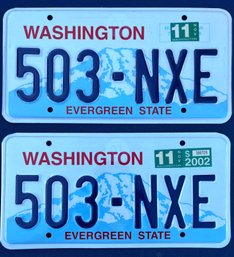 Pair Of Washington Evergreen State License Plates