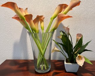 Glass Vase And Planter With Calla Lillys