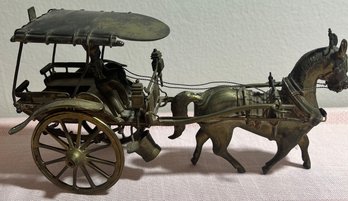 Vintage Brass Hued Horse And Buggy