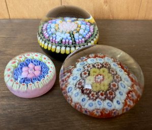 Lot Of Three Art Glass Paperweights