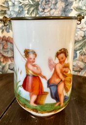 Antique Two Cherubs Painted On White Glass
