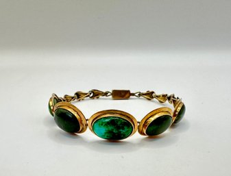 Vintage 10k And Green Stone Bracelet