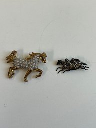 2 Costume Jewelry Pins Of Horses