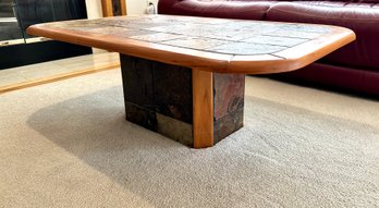 Teak And Stone Coffee Table