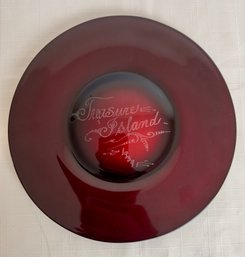 Etched Ruby Read Glass Plate Treasure Island