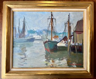 James G. Nye Oil Painting Of Ships In A Harbor