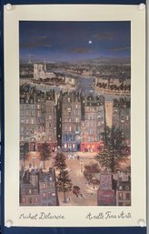 Michael Delacroix Primitive Town Scene Poster - Signed By Artist
