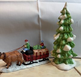 Dept 56 - Sled With Oxen & Xmas Tree