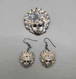 Marcheredi Venezia Jewelry-Masquerade Venetian Carnival Jester Earrings And Matching Brooch