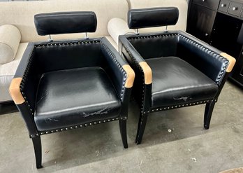 Two Black Faux Leather Chairs