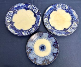 Three Pieces Of Flow Blue Plates