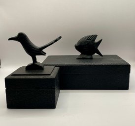 Lot Of 2 Wood Boxes ~ Bird And Fish