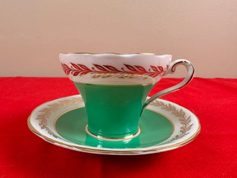 Aynsley Green And Gold Cup And Saucer