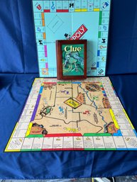 2 Gameboards And Wood Case Clue Game.