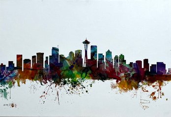 Modern Art Seattle Skyline Art Print On Canvas *Local Pick-Up Only*