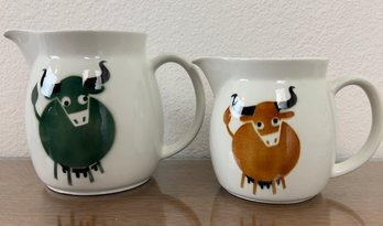 2 Arabia Made In Finland Milk Pitchers With Cows.