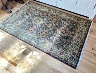 Dark Green Floral Wool Area Rug