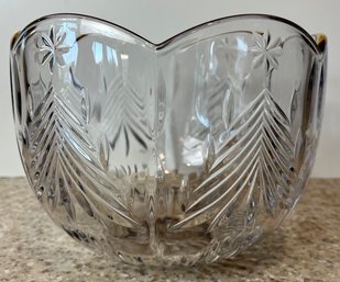 Large Pressed Glass Bowl With Gold Rim