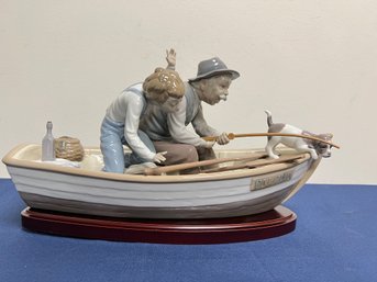 Lladro Boy And Grandpa Fishing In Boat