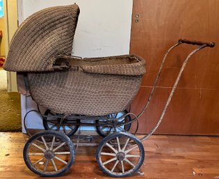 Vintage Wicker Baby Buggy.