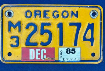 Vintage Yellow Blue Oregon State Motorcycle License Plate