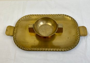 Set Of Brass Serving Pieces: Tray And Bowl