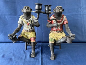 2 Metal Monkey Candleholders.