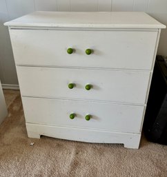 Small White Three Drawer Green Handle Dresser