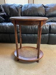 Small Wood Oval Side Table With Caned Shelf