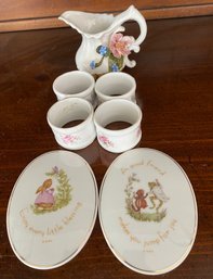 3 -D Flower Pitcher, 4 Napkin Rings & 2 Small Plaques