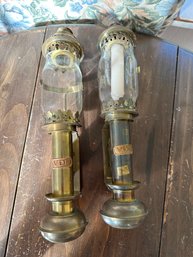 Two Vintage Brass Wall Hanging Candle Holders