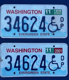 Vintage Pair Of Handicapped Washington Evergreen License Plates