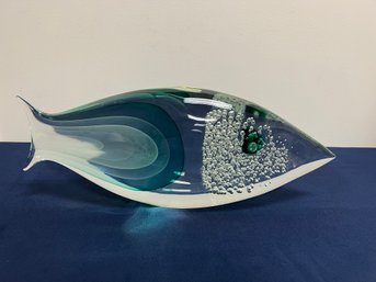 Large Art Glass Signed Fish