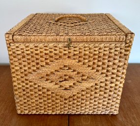 Woven Lidded Basket With Tissue And Wrapping Paper