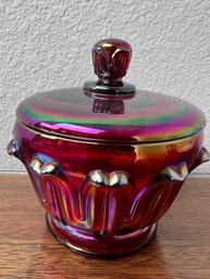 Fenton Red Carnival Glass Covered Candy Dish.