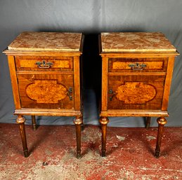 Set Of Vintage Bed Side Marble Top Wood Dresser Tables