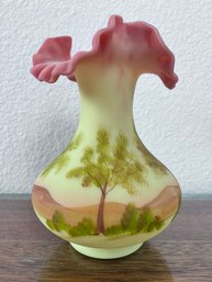 Fenton Vintage Burmese Pink Ruffled Vase