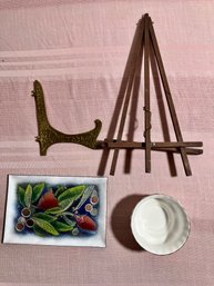 Lot Of Kitchen Items, Enamel Dish, Cup, 2 Plate Holders