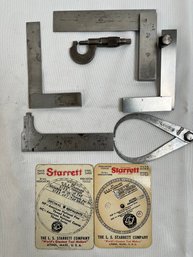 2 Starrett Squares, Micrometer, Outside Caliper And Gauge Guides And 2 Other Squares.