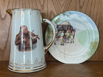 Lot Of 2 Vintage Porcelain Royal Doulton Plate And Seattle Advertising Pitcher