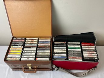 Lot Of Cassette Tapes In 2 Sided Storage Boxes