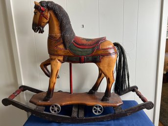 Reproduction Decorator Childs Roller Horse Converted To Rocking Horse.