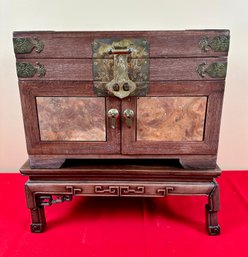 Asian Rosewood Jewelry Box And Stand