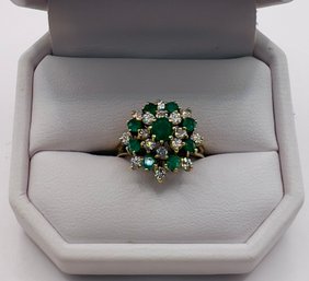 14k Gold Ring With Green And White Stones SIZE 5