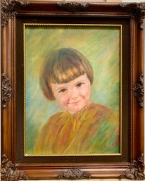 Framed Painted Childs Portrait, Small Girl